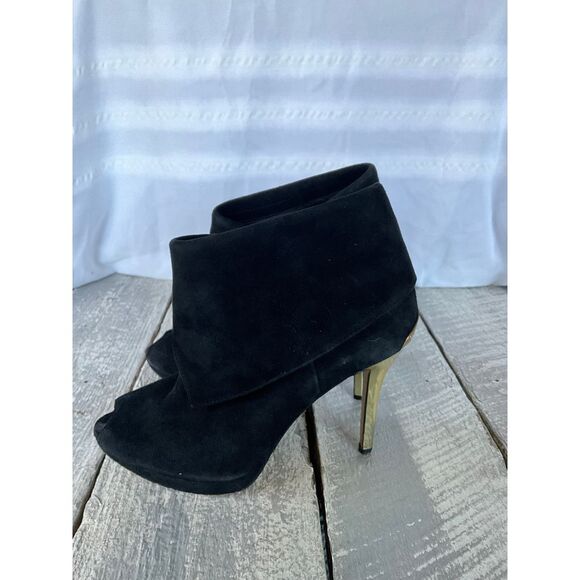 Michael Kors Black Suede Booties with Gold Accent Heels Size 7M - Picture 4 of 13